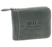 WILD THINGS ONLY !!! Portafoglio da uomo vera pelle con zip a tutto tondo e protezione RFID, Grigio, Formato orizzontale