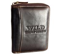 WILD THINGS ONLY !!! Portafoglio da uomo vera pelle con zip a tutto tondo e protezione RFID, Marrone