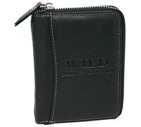 WILD THINGS ONLY !!! Portafoglio da uomo vera pelle con zip a tutto tondo e protezione RFID, Nero