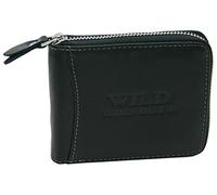 WILD THINGS ONLY !!! Portafoglio da uomo vera pelle con zip a tutto tondo e protezione RFID, Nero, Formato orizzontale