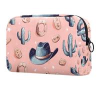 Wild West, borsa da viaggio con cerniera e cappello da cowboy, cactus, trousse da viaggio con cerniera, organizer per trucchi per donne e ragazze, Multicolore 01, 18.5x7.5x13cm/7.3x3x5.1in