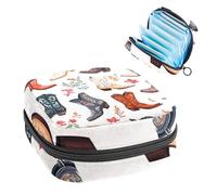 Wild West - Borsa per assorbenti igienici, con motivo di stivali da cowboy, grande, con cerniera, per assorbenti mestruali, per ragazze e donne