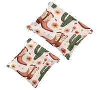 Wild West, borsa per cosmetici, con cactus e stivali da cowboy, impermeabile, senza cerniera, chiusura automatica, mini custodia portatile da viaggio per cuffie e gioielli, Multicolore 01, 7.1x5.8