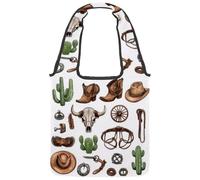 Wild West Collection - Borsa tote in tela da donna, con cactus, toro, teschio, cappello da cowboy, riutilizzabile, lavabile ed ecologica, Multicolore 02, 14.1x14.9in/36x38cm