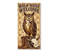 Wild West - Copertura decorativa per porta di benvenuto con gufo rustico e stivali da cowboy, decorazione per porta d'ingresso, per interni ed esterni, da appendere, per festival, 91 x 183 cm