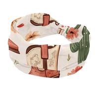 Wild West - Fascia elastica per capelli da donna, con cactus e stivali da cowboy, antiscivolo, alla moda, per sport, yoga, allenamento, uso quotidiano