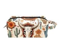 Wild West - Trousse da viaggio in pelle resistente all'acqua con maniglia, teschio, cactus, frecce, da appendere, per donne, uomini, ragazze, Multicolore 01, 8.2x3.1x3.5 in/21x8x9 cm