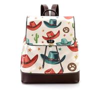 Wild West - Zaino da donna con cappello da cowboy e cactus, in finta pelle, Multicolore 05, 27x12.3x32cm