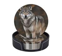Wild Wild Gray Wolf Set di 6 sottobicchieri con supporto sottobicchieri in pelle protezione da tavolo tappetino per bar decorazione tazza pad per tavolino da caffè cucina sala da pranzo