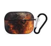 Wild Wolf in The Fire AirPods Pro Custodia protettiva con anello portachiavi, custodia protettiva rigida in PC per AirPods Pro di seconda generazione, per donne e uomini, facile da aprire, protezione