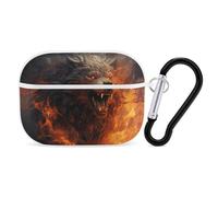 Wild Wolf in The Fire AirPods Pro Custodia protettiva con anello portachiavi, custodia protettiva rigida in PC per AirPods Pro di seconda generazione, per donne e uomini, facile da aprire, protezione