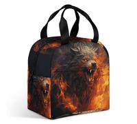 Wild Wolf in The Fire - Borsa termica per il pranzo, grande capacità, a prova di perdite, isolata, per donne e uomini, borsa termica portatile per ufficio, viaggi e picnic