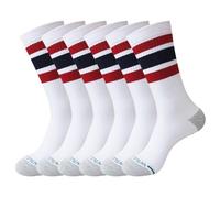 Wildarms Calzini sportivi lunghi unisex, stile retrò con strisce per basket, calcio, tennis, paddle tennis running e allenamento, 3 paia, rosso nero, Taglia unica