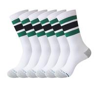 Wildarms Calzini sportivi lunghi unisex, stile retrò con strisce per basket, calcio, tennis, paddle tennis running e allenamento, 3 paia, Verde nero, Taglia unica