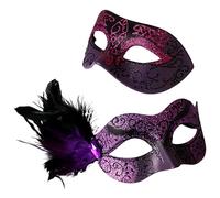 Wildarms Coppia di maschere in maschera, piume da donna e uomo veneziano, maschere per feste di Halloween, martedì grasso cosplay (viola nero, taglia unica)