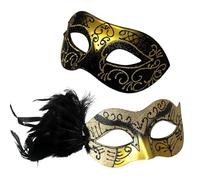 Wildarms Coppia di maschere in maschera, piume da donna e uomo veneziano, maschere per feste di Halloween, martedì grasso cosplay (oro nero, taglia unica)