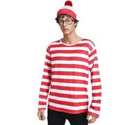 Wildarms Costume completo di Wally! Camicia a righe rosso/bianco + occhiali + cappello - Trionfa per Halloween, Cosplay e feste per adulti (L/XL)