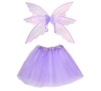 Wildarms Costume da fata con ali e gonna tutù a 6 strati per adulti e adolescenti - Set di Halloween con ali 3D Cosplay Fantasy (viola)