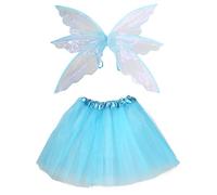 Wildarms Costume da fata con ali e gonna tutù a 6 strati per adulti e adolescenti - Set di Halloween con ali 3D Cosplay Fantasy (Blu)