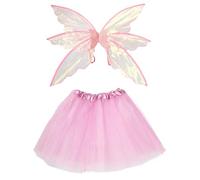 Wildarms Costume da fata con ali e gonna tutù a 6 strati per adulti e adolescenti - Set di Halloween con ali 3D Cosplay Fantasy (Rosa)