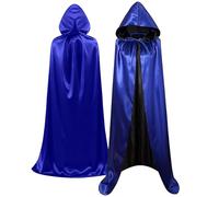 Wildarms Mantello lungo di vampiro con cappuccio colorato - feste di Halloween, compleanni e Carnevale (blu, 140 cm)