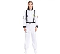 Wildarms Tuta spaziale astronauta da donna: tuta bianca con cintura regolabile e cerniera, costume adulto per Halloween ed eventi cos (L)