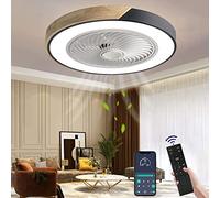 Wildcat Ventilatore da soffitto in legno illuminazione a LED, plafoniera a ventola invisibile dimmerabile con telecomando, lampada a ventola silenziosa con timer, plafoniera per soggiorno