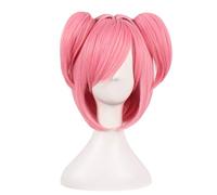 WildCos Parrucca corta rosa Cosplay per donna due code di cavallo