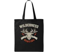 Wilderness Hunting Big Game Logo Naturale Ecologico Cotone Tote Bag Nero, Nero , Taglia unica
