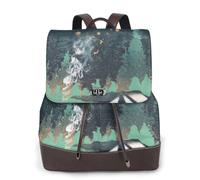 Wilderness Natura Campeggio Stampa Donne Zaino Impermeabile Antifurto Leggero Pu Moda Pelle Nylon Scuola Borsa a Tracolla Zaino Da Viaggio, Nero , Taglia unica