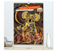 Wildes Australien - Tiere im Stile der Aborigine-Kunst (hochwertiger Premium Wandkalender 2026 DIN A2 hoch), Kunstdruck in Hochglanz: Farbenfrohe und ... Tierdarstellungen im KI-generierten Punktstil
