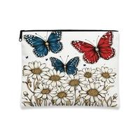 Wildflower - Astuccio per cosmetici in stile retrò, stile bohémien, con chiusura lampo, con farfalle, organizer portatile per la cura della pelle, per le vacanze di primavera, blu, 7x9 Inch, Farfalle
