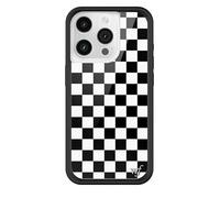 Wildflower Cases - Checkers, Compatible with Apple iPhone 15 Pro | Skater, Black, White, Classic, Cute, Trendy - Protective Black Bumper, 4ft Drop Test Certified, Women Owned Small Business