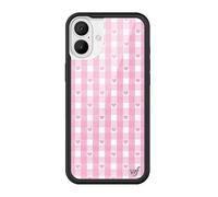 Wildflower Cases - Pink Gingham Hearts, Compatible with Apple iPhone 16 Plus | Plaid, Checkered, Unique, Cute, Trendy - Protective Black Bumper, 4ft Drop Test Certified, Women Owned Small Business