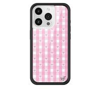 Wildflower Custodie - Cuori rosa a quadretti, compatibili con Apple iPhone 15 Pro | Plaid, a scacchi, unici, carini, alla moda - Paraurti protettivo nero, certificato Test di caduta da 1,2 m, donne di