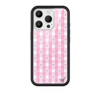 Wildflower Custodie - Cuori rosa a quadretti, compatibili con Apple iPhone 16 Pro | Plaid, a scacchi, unici, carini, alla moda - Paraurti protettivo nero, certificato Test di caduta da 1,2 m, donne di
