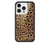 Wildflower Custodie - Meow, compatibile con Apple iPhone 15 Pro | leopardo animale marrone macchie nere carino alla moda - paraurti protettivo nero, certificato test di caduta da 1,2 m, donne di
