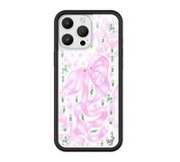 Wildflower Custodie - Nastri e rosette, compatibili con Apple iPhone 16 Pro Max | Pink Sparkle Popolare Estetica Carino Trendy - Paraurti protettivo nero, certificato goccia 1,2 m, donne di proprietà