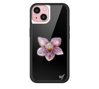 Wildflower Custodie - Orchidea, Compatibile con Apple iPhone 15 | Floreale, Nero, Viola, Minimalista, Carino, Alla Moda - Paraurti Protettivo Nero, Certificato Test di Caduta 4 piedi, Donne di