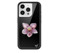 Wildflower Custodie - Orchidea, compatibile con Apple iPhone 15 Pro | Floreale, Nero, Viola, Minimalista, Carino, Alla Moda - Paraurti Protettivo Nero, Certificato Test di Caduta da 1,2 m, Donne di