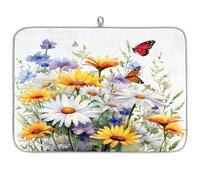 Wildflower Daisy Girasole Farfalla Tappetino assorbente per scolapiatti per bancone della cucina, tappetino in microfibra reversibile con anello per appendere utensili in vetro, pentole, 45,7 x 61 cm
