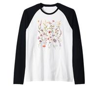 Wildflower Meadow Botanical Illustration, Vintage Floral Na Maglia con Maniche Raglan