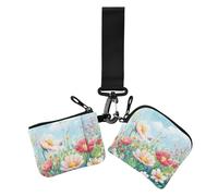 Wildflower - Portafogli da donna, con chiusura a cerniera, con tasca con cerniera, per uso quotidiano, confezione da 2, Primavera Floreale Fiori, 1 size, Stampa artistica