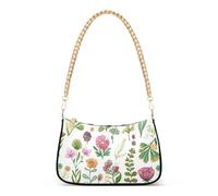 Wildflowers Botanical Colors - Borsa a tracolla da donna, con cerniera, motivo floreale, con tracolla a catena, colore: bianco
