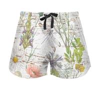 Wildflowers Insects on Grunge Texture Womens Pajama Bottoms, Workout Pantaloncini con Pockets for Gym Sport, M