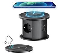 WildFun Presa di corrente elettrica per il piano di lavoro della cucina, striscia di alimentazione da incasso a scomparsa con caricatore wireless da 15W 3 spine CA 1 porta USB-A e 1 porta USB-C