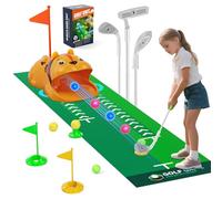 WildFun Set da minigolf Giocattolo per Bambini, Set da Golf Indoor/Outdoor da 18 Pezzi con 3 Mazze da Golf Colorate, 8 Palline, Tappetino da Golf Giocattolo per Bambini