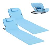 WildFun Set di 2 tappetini da spiaggia pieghevoli con schienale, 165 cm, altezza a 5 livelli, pieghevole, leggero con vano portaoggetti, poggiatesta e borsa per il trasporto, portata 100 kg, per
