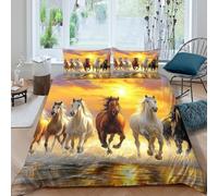 WildHorsesRunningcopripiumino microfibra morbida Set di 3 Pezzi stampa 3D cerniera nascosta DynamicArtStyle Set Di Copripiumino con federe traspirante morbida for adolescenti Super king（260x220cm）