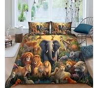 Wildlife animalsSet Di Copripiumino microfibra morbida 3 Pezzi stampa 3D cerniera nascosta Cartoon jungle scene copripiumino con federa traspirante ultra morbido for coppie Single（135x200cm）